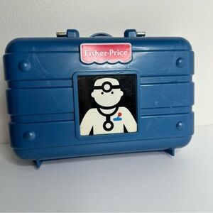 Vintage Fisher Price Blue Doctor Case Medical Kit w Accessories Kids Pretend Toy